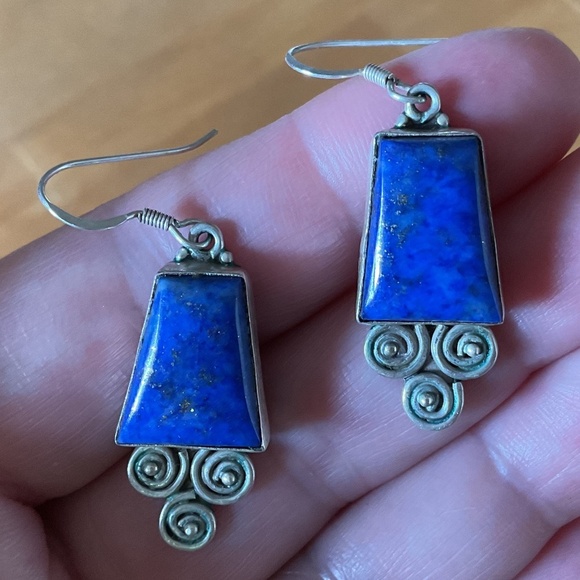 NWOT Sterling Silver 925 Lapis Lazuli Greek design earrings - Picture 7 of 10